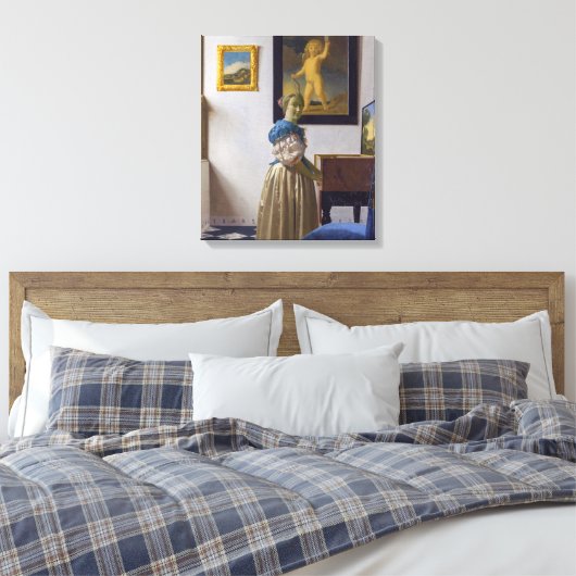Johannes Vermeer - Dame die bij een maagdenvaag st Canvas Afdruk (Insitu (Slaapkamer))