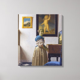 Johannes Vermeer - Dame die bij een maagdenvaag st Canvas Afdruk