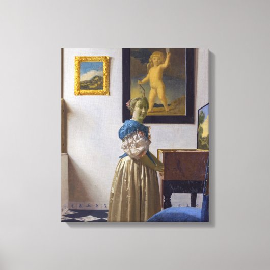 Johannes Vermeer - Dame die bij een maagdenvaag st Canvas Afdruk (Voorkant)