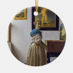 Johannes Vermeer - Dame die bij een maagdenvaag st Keramisch Ornament