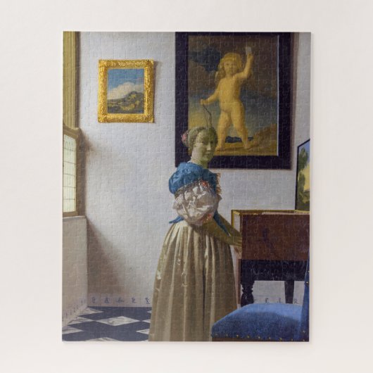 Johannes Vermeer - Dame die bij een maagdenvaag st Legpuzzel (Verticaal)
