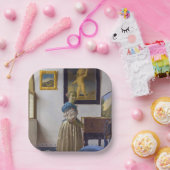 Johannes Vermeer - Dame die bij een maagdenvaag st Papieren Bordje (Feest)