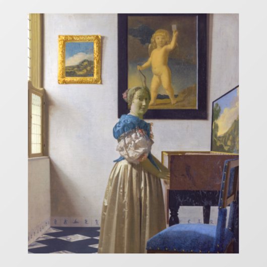 Johannes Vermeer - Dame die bij een maagdenvaag st Raamsticker (Vel)