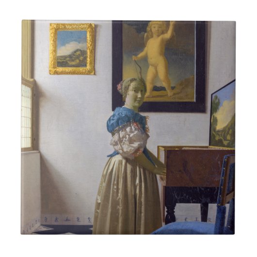 Johannes Vermeer - Dame die bij een maagdenvaag st Tegeltje (Voorkant)