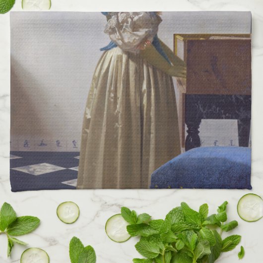 Johannes Vermeer - Dame die bij een maagdenvaag st Theedoek (Gevouwen)