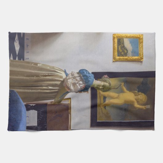 Johannes Vermeer - Dame die bij een maagdenvaag st Theedoek (Horizontaal)