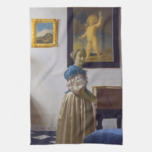 Johannes Vermeer - Dame die bij een maagdenvaag st Theedoek (Verticaal)