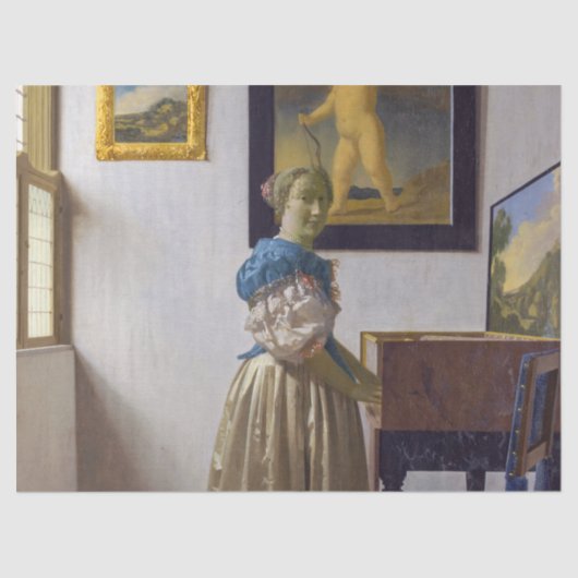 Johannes Vermeer - Dame die bij een maagdenvaag st Tissuepapier (Voorkant)