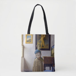 Johannes Vermeer - Dame die bij een maagdenvaag st Tote Bag