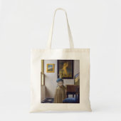 Johannes Vermeer - Dame die bij een maagdenvaag st Tote Bag (Voorkant)