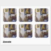 Johannes Vermeer - Dame die bij een maagdenvaag st Vierkante Sticker (Vel)
