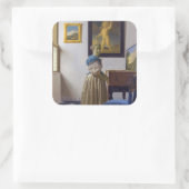 Johannes Vermeer - Dame die bij een maagdenvaag st Vierkante Sticker (Tas)
