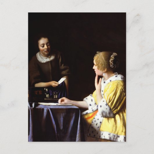 Johannes Vermeer - Dame en dienstmeid Briefkaart (Voorkant)