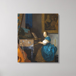 Johannes Vermeer - Dame gezeten aan een Virginal Canvas Afdruk