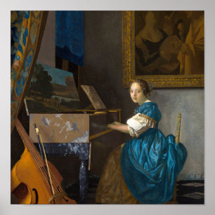 Johannes Vermeer - Dame gezeten aan een Virginal Poster