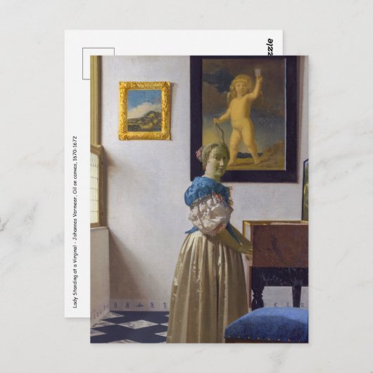Johannes Vermeer - Dame staand aan een virginaal Briefkaart (Voorkant / Achterkant)