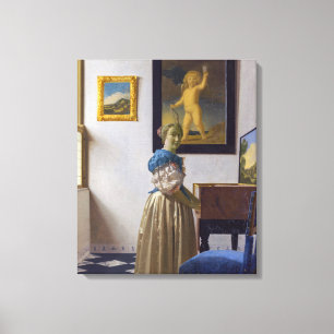 Johannes Vermeer - Dame staande bij een virginaal Canvas Afdruk