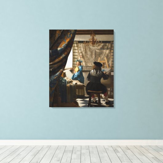 Johannes Vermeer - De Allegory of Painting Canvas Afdruk (Insitu (Houten vloer))