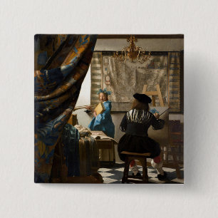 Johannes Vermeer - De Allegory of Painting Vierkante Button 5,1 Cm