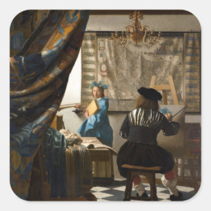 Johannes Vermeer - De Allegory of Painting Vierkante Sticker