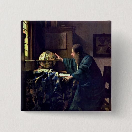 Johannes Vermeer - De Astronomer Vierkante Button 5,1 Cm (Voorkant)
