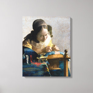 Johannes Vermeer - De Kantwerkster Canvas Afdruk