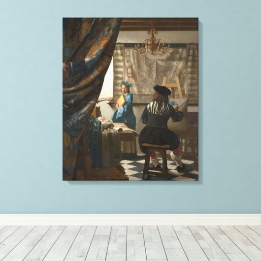 Johannes Vermeer, De kunst van het schilderen Canvas Afdruk (Insitu (Houten vloer))