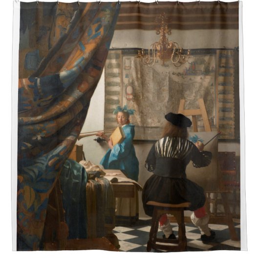 Johannes Vermeer - de kunst van het schilderen Douchegordijn (Voorkant)