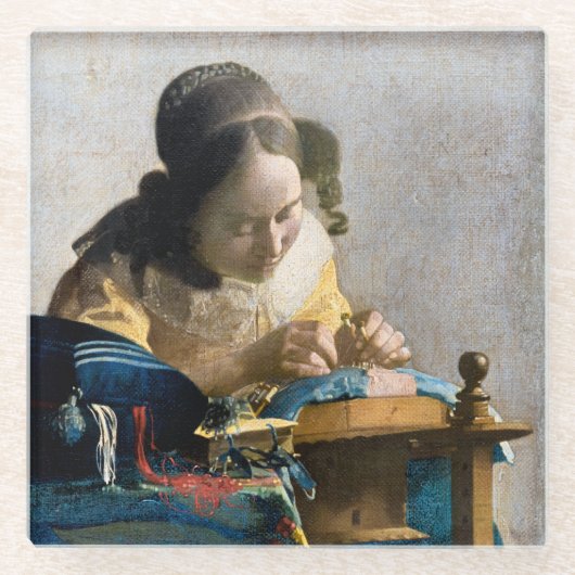 Johannes Vermeer - De Lacemaker Glazen Onderzetter (Voorkant)