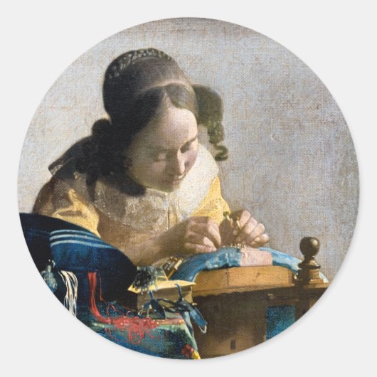 Johannes Vermeer - De Lacemaker Ronde Sticker (Voorkant)