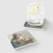 Johannes Vermeer - De Lacemaker Stenen Onderzetter (Zijkant)