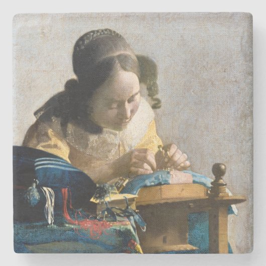 Johannes Vermeer - De Lacemaker Stenen Onderzetter (Voorkant)