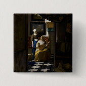 Johannes Vermeer - De Liebesbrief Vierkante Button 5,1 Cm (Voorkant)