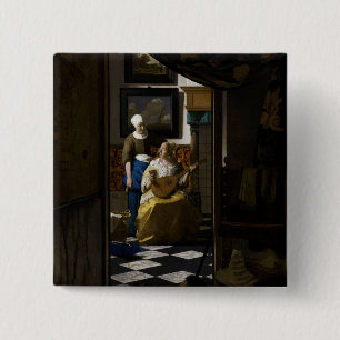 Johannes Vermeer - De Liebesbrief Vierkante Button 5,1 Cm