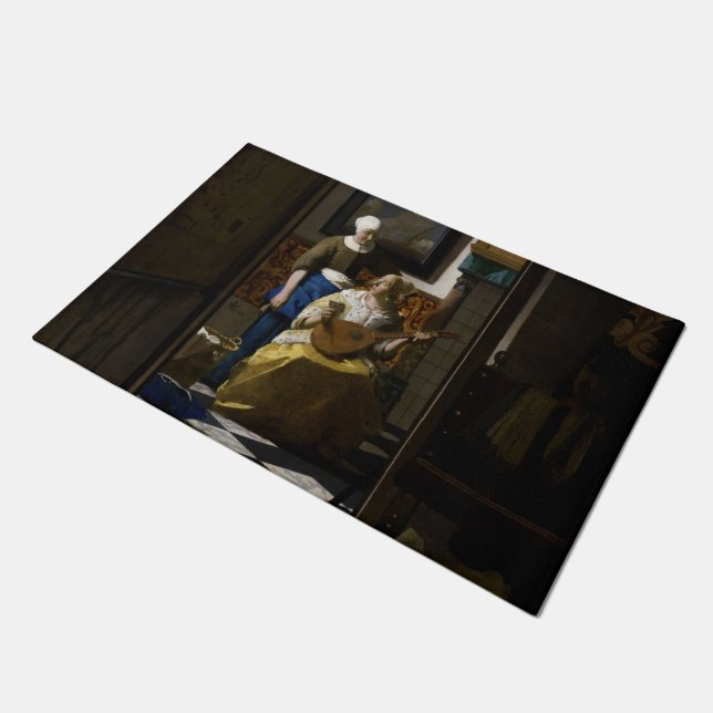 Johannes Vermeer - De liefdesbrief Deurmat (Schuin)