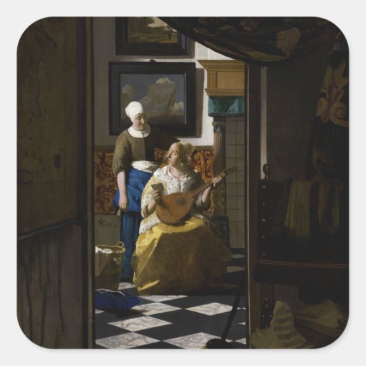 Johannes Vermeer - De liefdesbrief Vierkante Sticker (Voorkant)