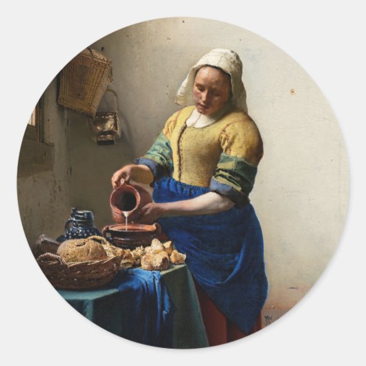 Johannes Vermeer - De Melkmeid Ronde Sticker (Voorkant)