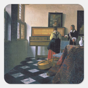Johannes Vermeer - De muzieklessen Vierkante Sticker