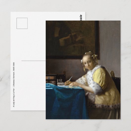 Johannes Vermeer - Een dame die een brief schrijft Briefkaart (Voorkant / Achterkant)