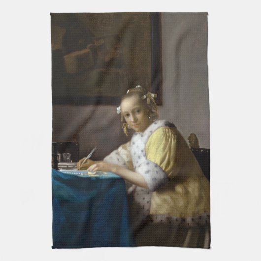Johannes Vermeer - Een dame die een brief schrijft Theedoek (Verticaal)