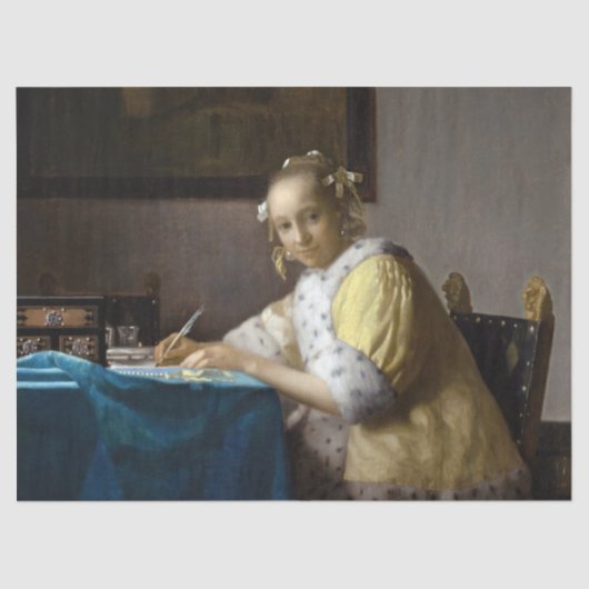 Johannes Vermeer - Een dame die een brief schrijft Tissuepapier (Voorkant)