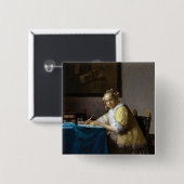 Johannes Vermeer - Een dame die een brief schrijft Vierkante Button 5,1 Cm (Voorkant /achterkant)