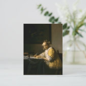 Johannes Vermeer, een dame die een Briefkaart met (Staand voorkant)