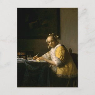 Johannes Vermeer, een dame die een Briefkaart met 