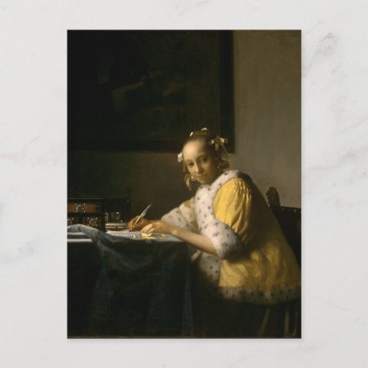 Johannes Vermeer, een dame die een Briefkaart met (Voorkant)