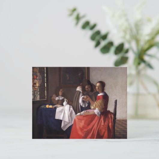 Johannes Vermeer - Een dame en twee heren Briefkaart (Staand voorkant)