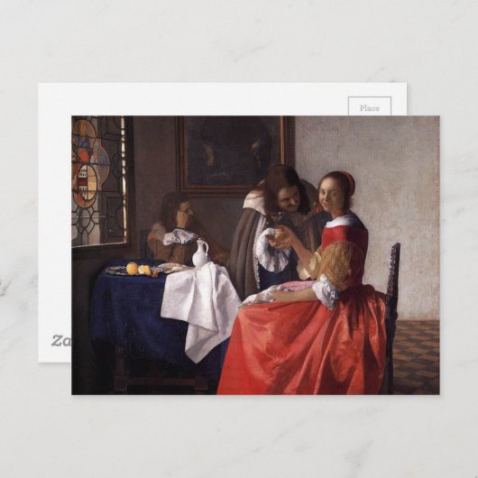 Johannes Vermeer - Een dame en twee heren Briefkaart (Voorkant / Achterkant)