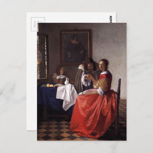 Johannes Vermeer - Een dame en twee heren Briefkaart (Voorkant / Achterkant)