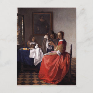 Johannes Vermeer - Een dame en twee heren Briefkaart