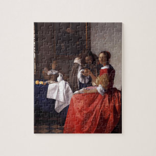 Johannes Vermeer - een Dame en Twee Heren Legpuzzel